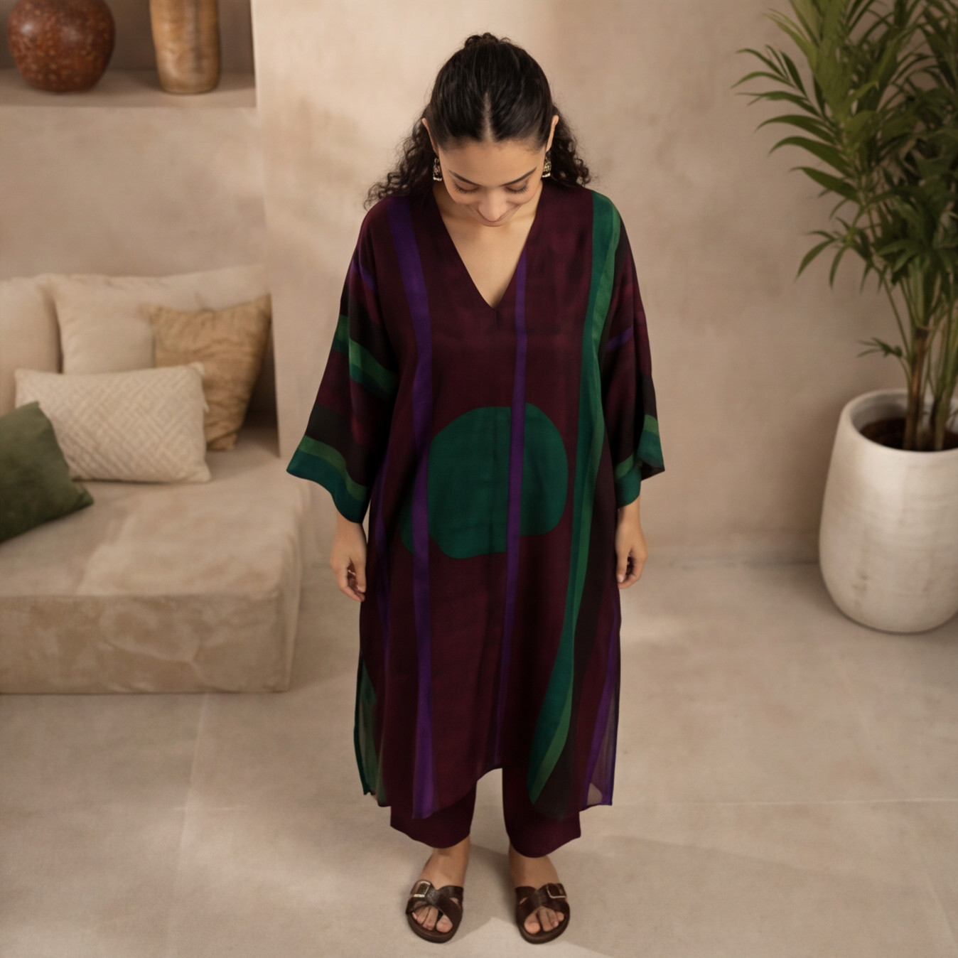 Women's Abstract Print Kaftan Kurta Set