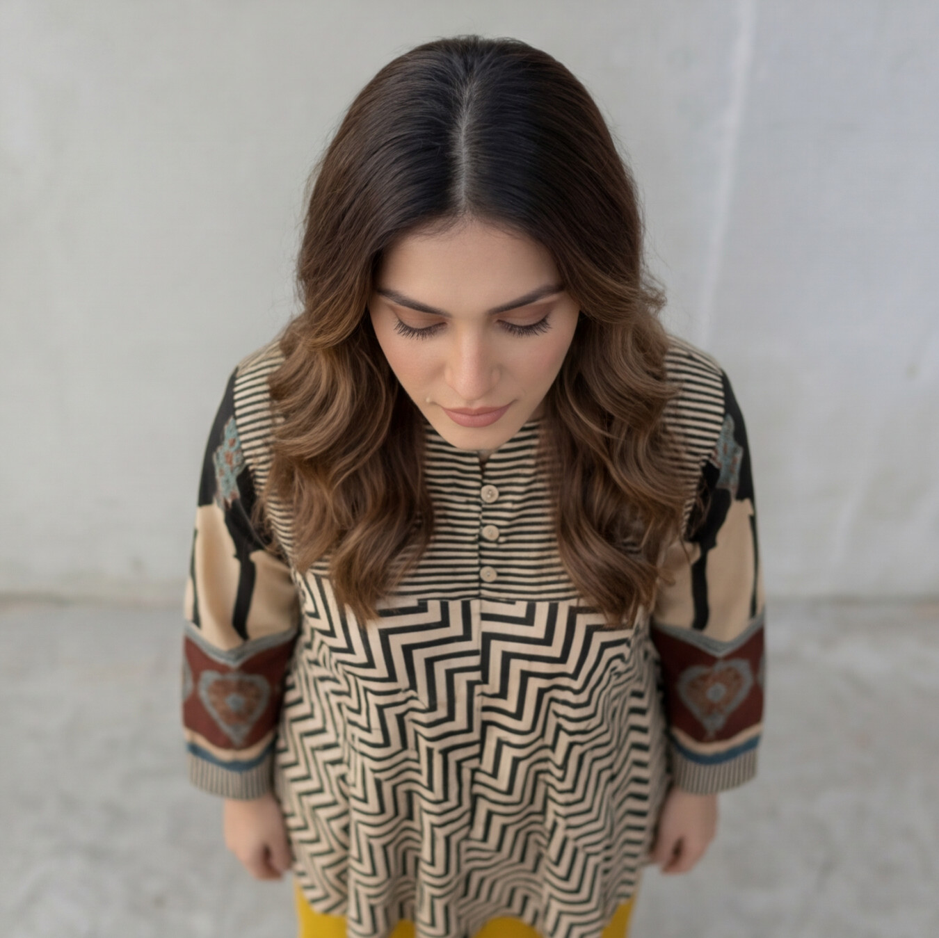 Black & Beige Geometric Printed Tunic