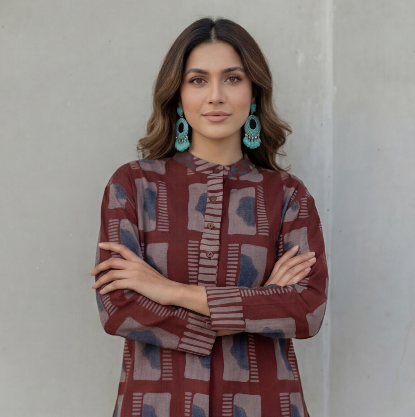 Maroon Printed Cotton Tunic Top
