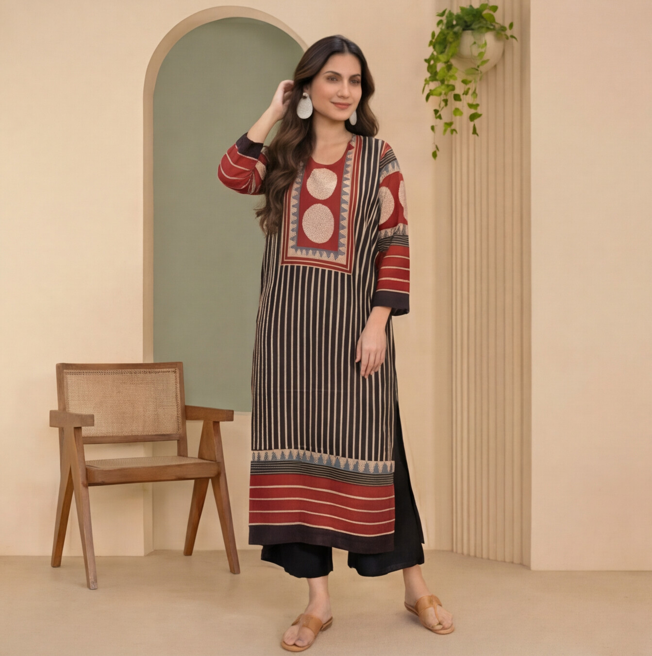 Rust Noir Geometric Printed Straight Kurta Set