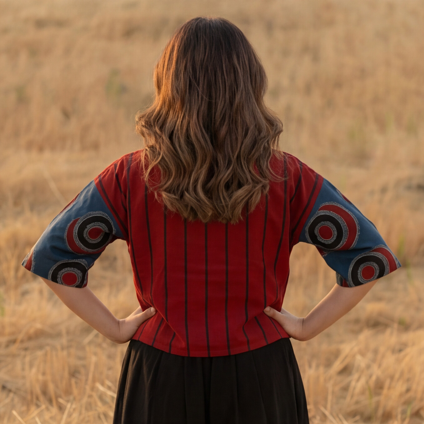 Women’s Red Striped Printed Top with Black Culottes Set