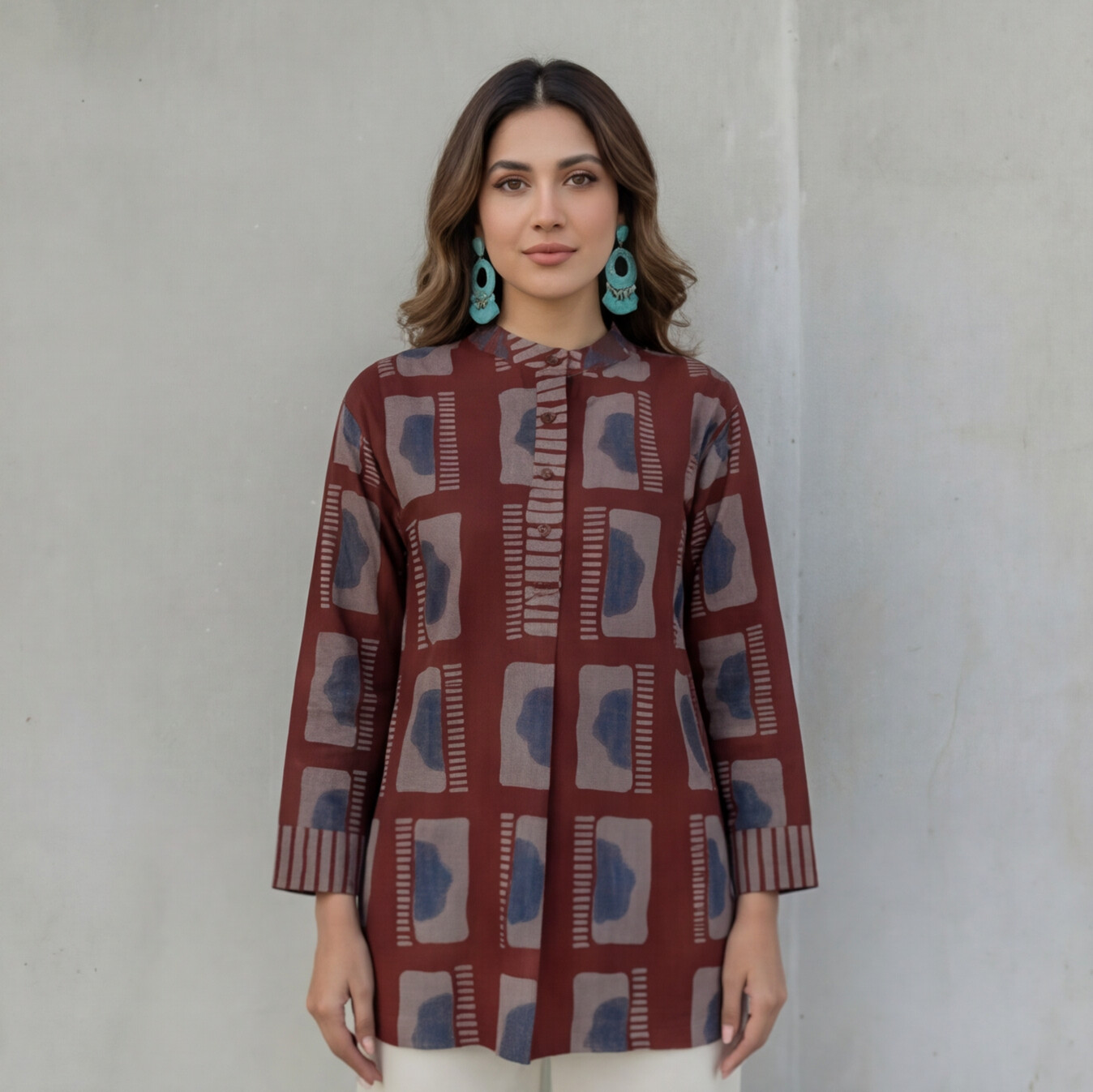 Maroon Printed Cotton Tunic Top