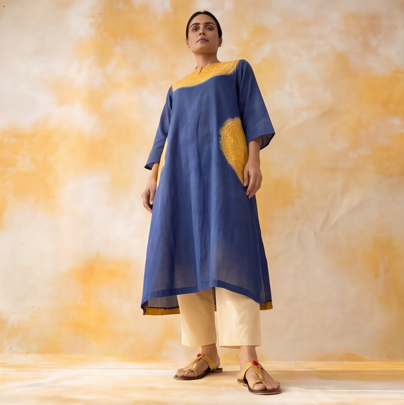Women's Premium Navy Blue Cotton Embroidered Kurta Set