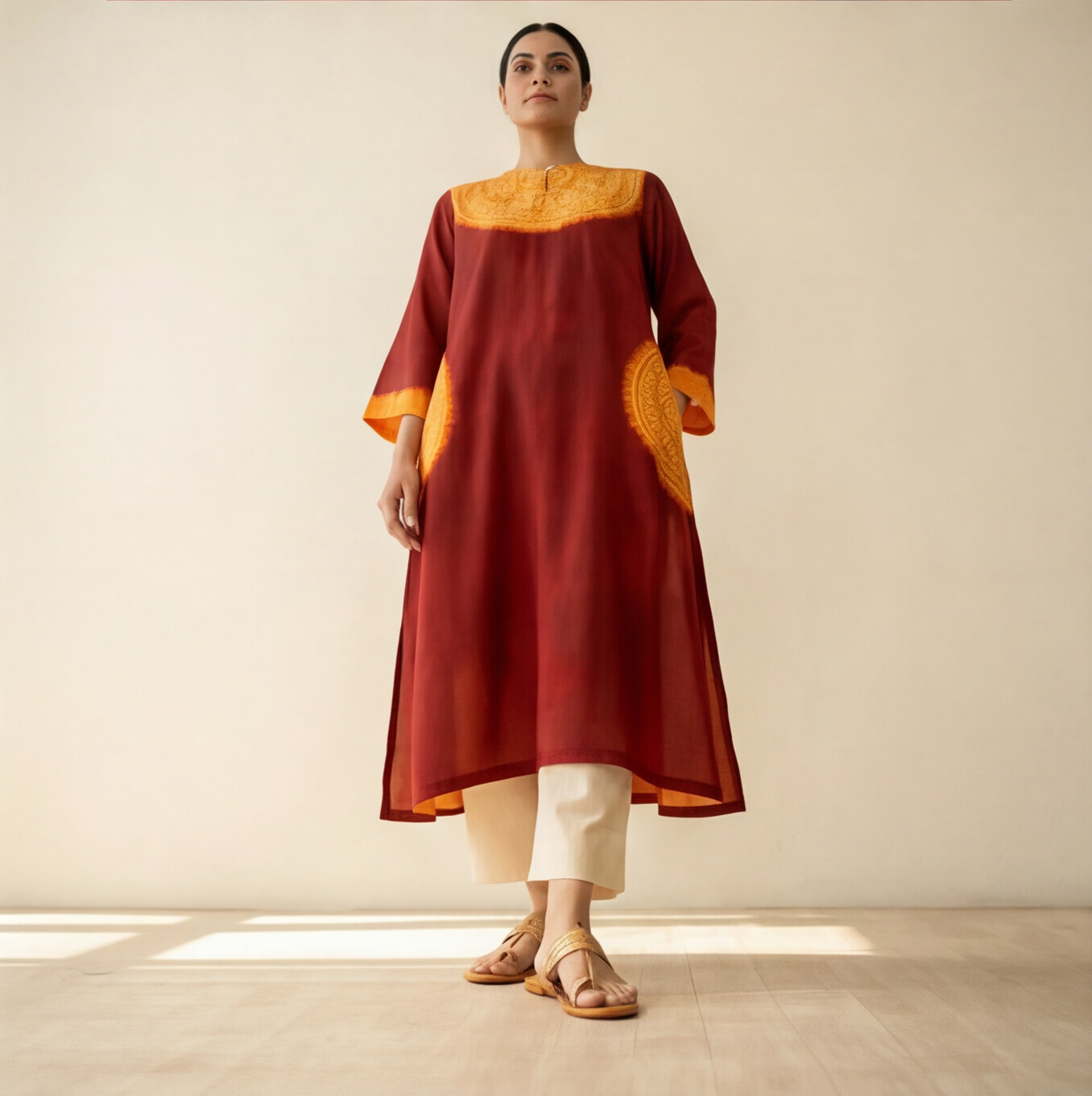 Women's Premium Maroon Cotton Embroidered Kurta Set