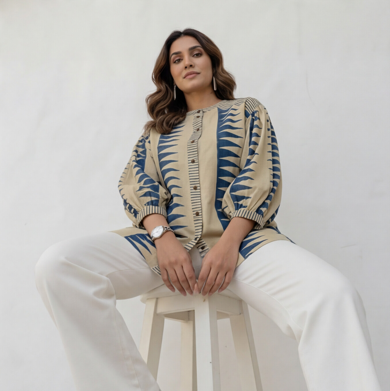 Printed Button-Down Casual Top