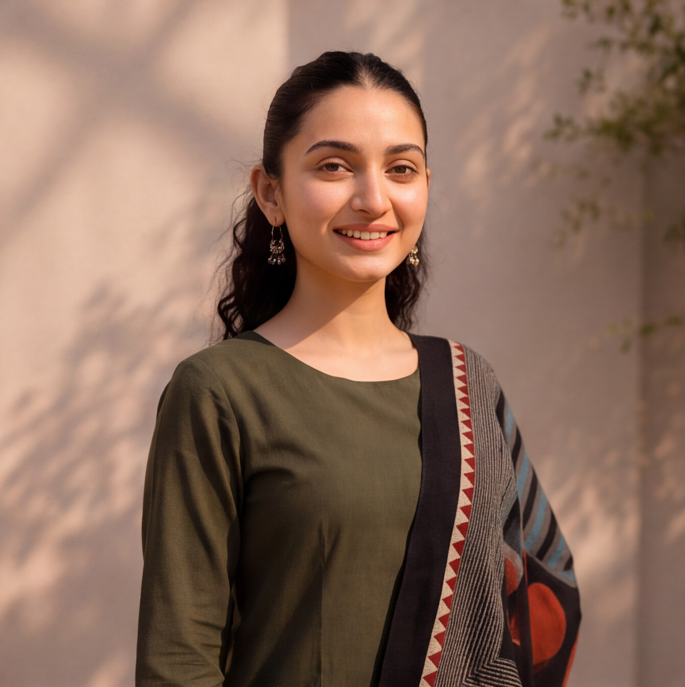 Women's Olive Green Cotton Kurta Set with Designer Dupatta