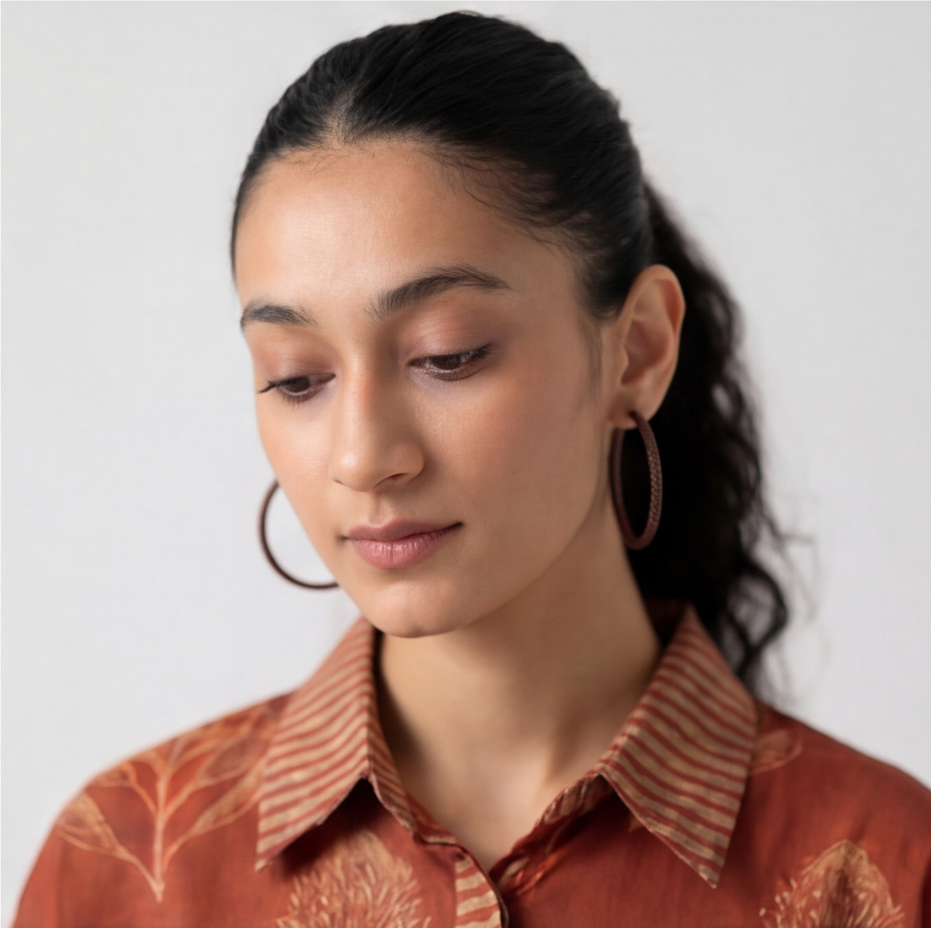 Women's Rust Leaf Print Cotton Oversized Shirt