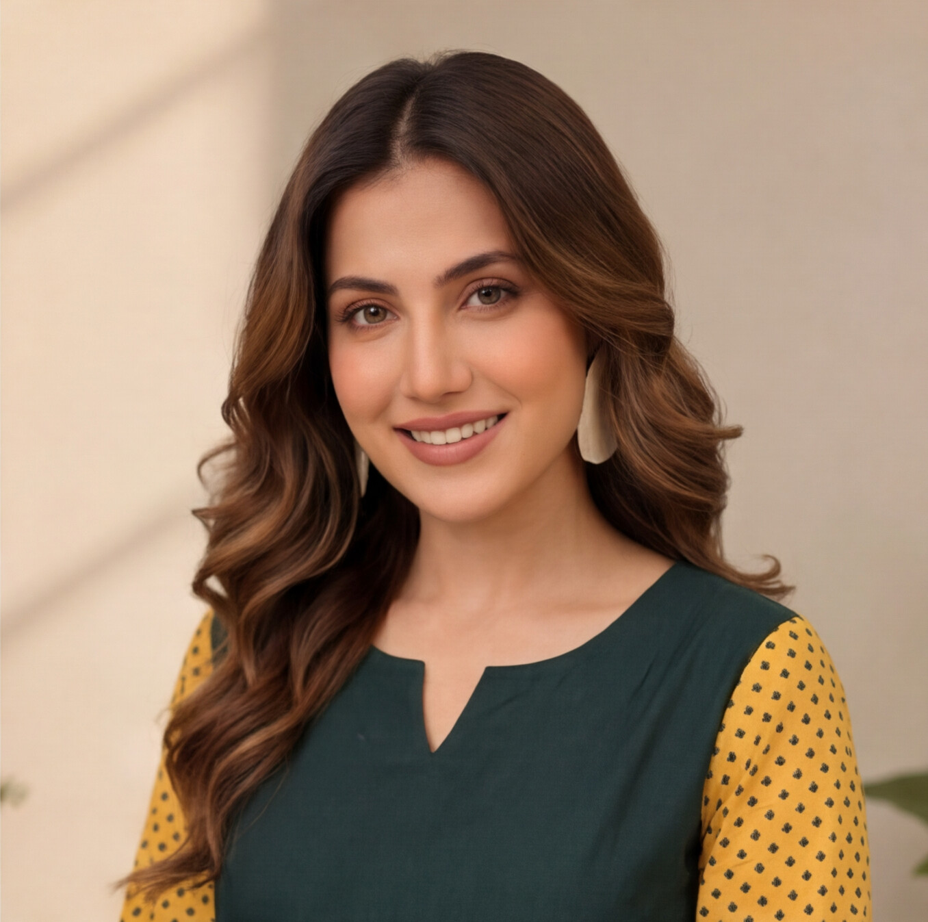 Women's Dark Green Straight Kurta Set with Mustard Printed Sleeves