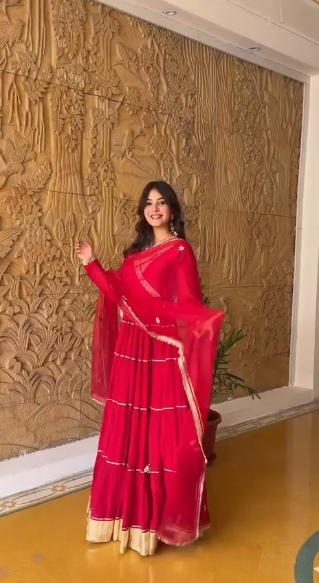 Ruby Red Gota Patti Anarkali Set