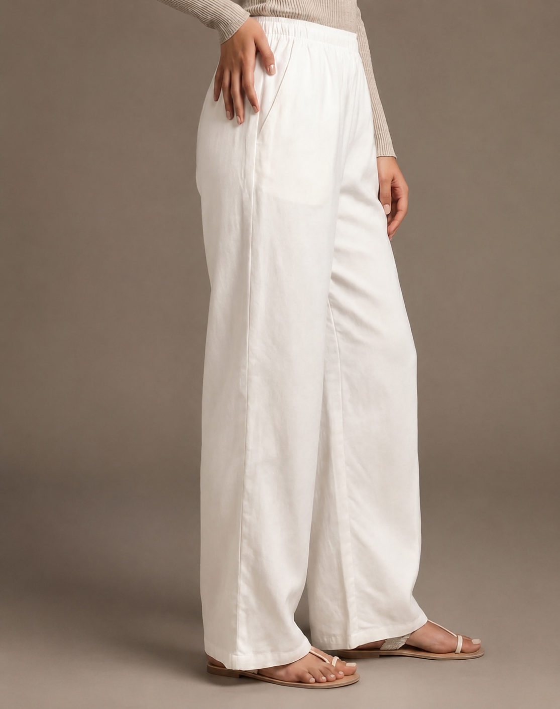 Women's Solid White Wide-Leg Pants