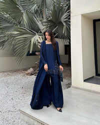 Presenting New Designer Collection In Natural Crep Silk Top-Bottom And Dupatta Set Fully Stitched Ready To Wear