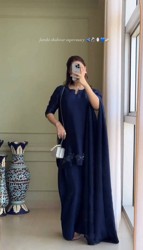 Navy Blue Farshi Shalwar Suit