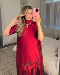 Crimson Red Farshi Shalwar Suit