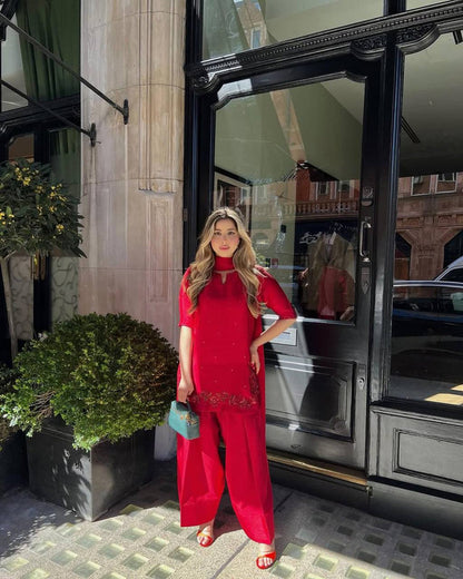 Crimson Red Farshi Shalwar Suit