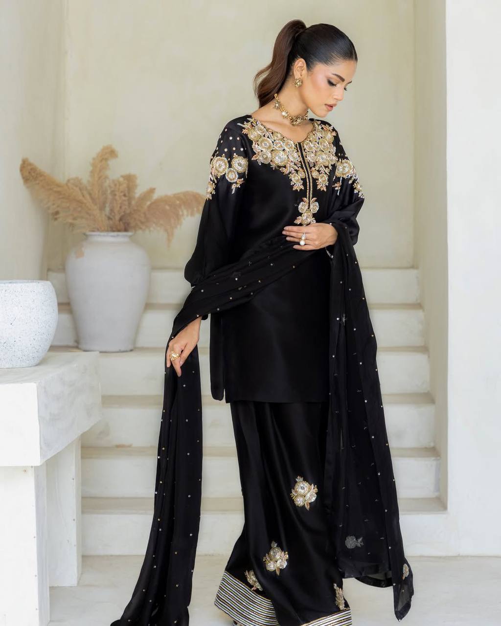 EXCLUSIVE DESIGNER CRAPE SILK WITH SEQUANCE EMBROIDERY WORK SUIT WITH SALWAAR AND DUPATTA