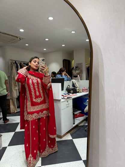 NEW Launching  Karwa chauth Red & Rani Colour Designer Party Wear Look Collection