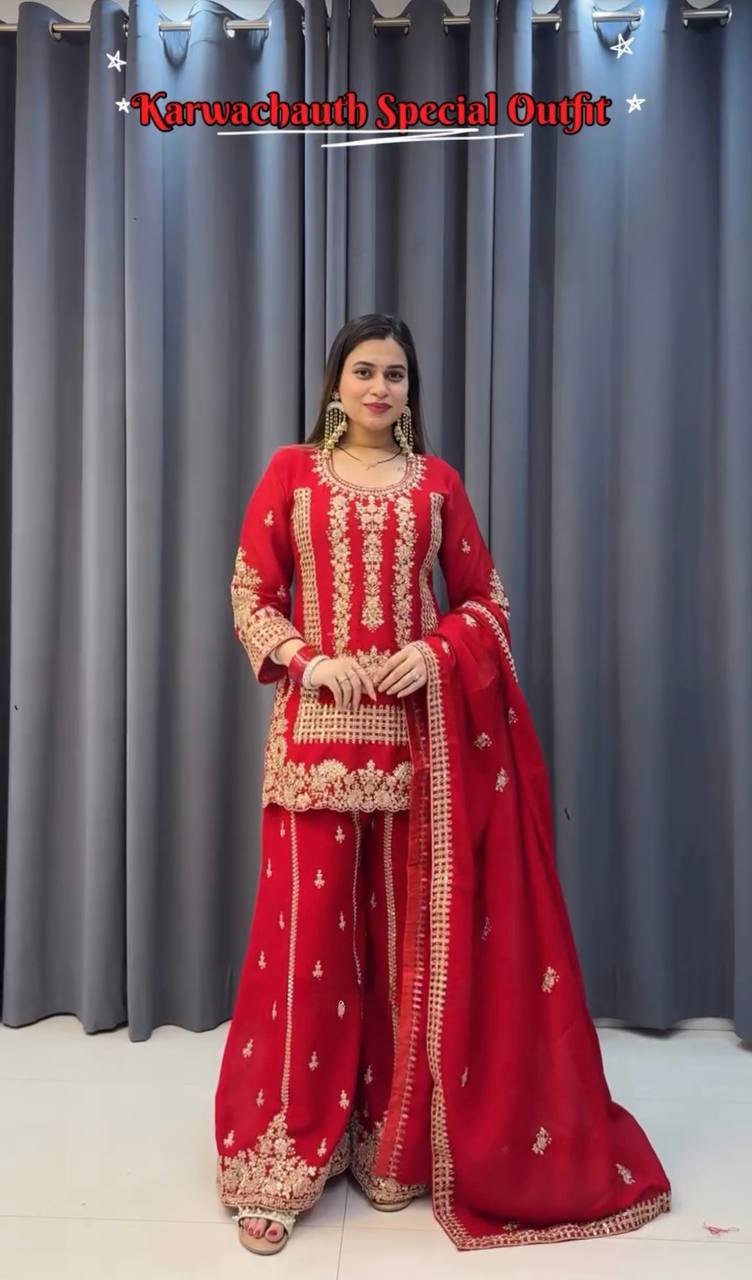 NEW Launching  Karwa chauth Red & Rani Colour Designer Party Wear Look Collection