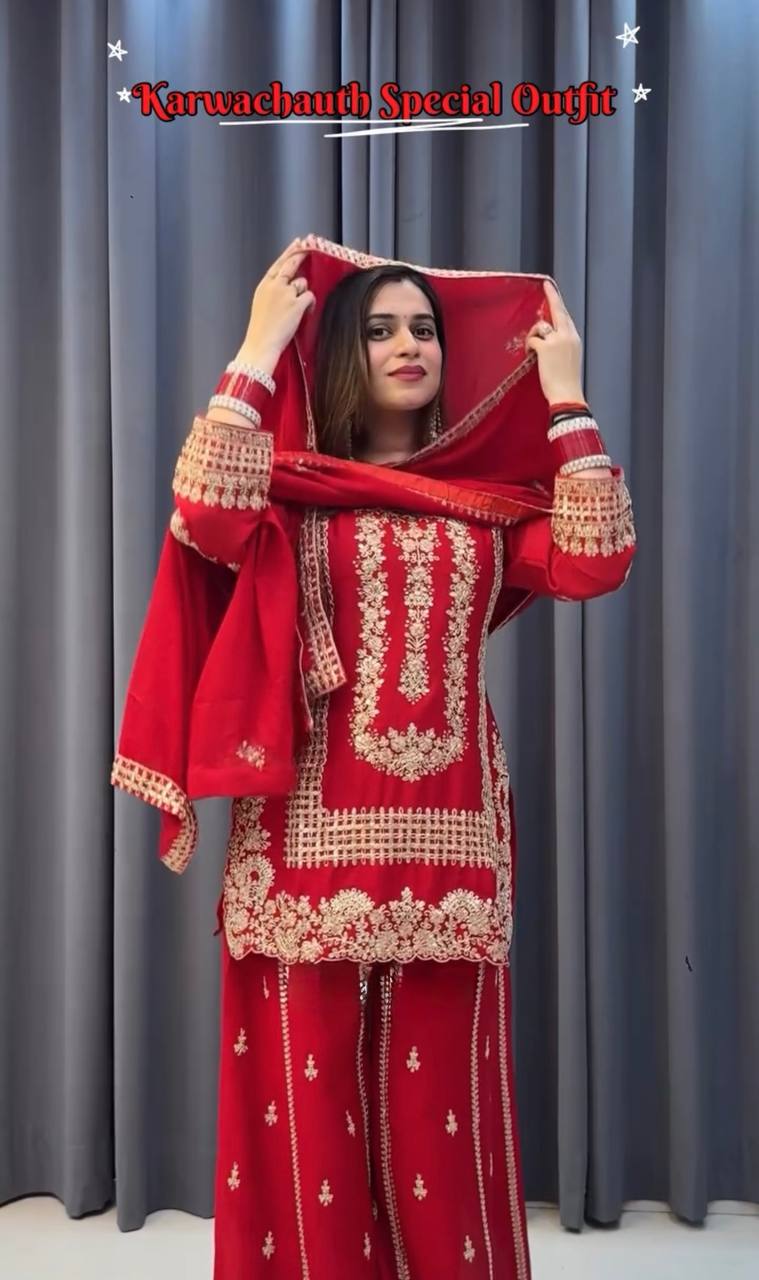 NEW Launching  Karwa chauth Red & Rani Colour Designer Party Wear Look Collection