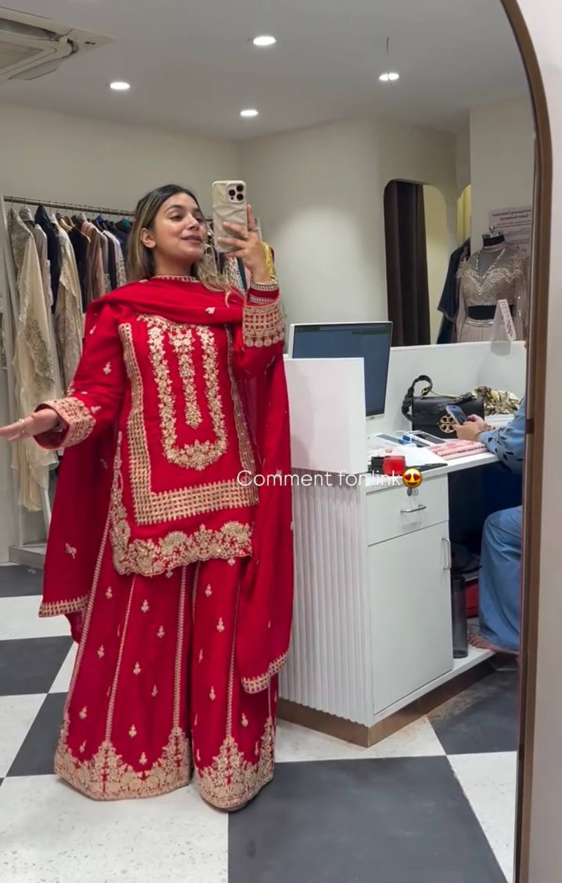 NEW Launching  Karwa chauth Red & Rani Colour Designer Party Wear Look Collection