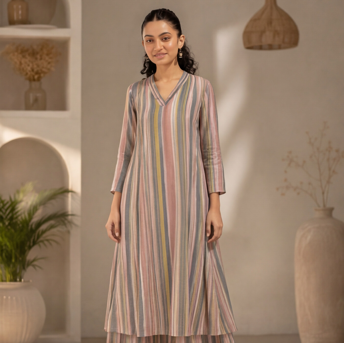 Women's Pastel Stripe A-Line Kurta Set