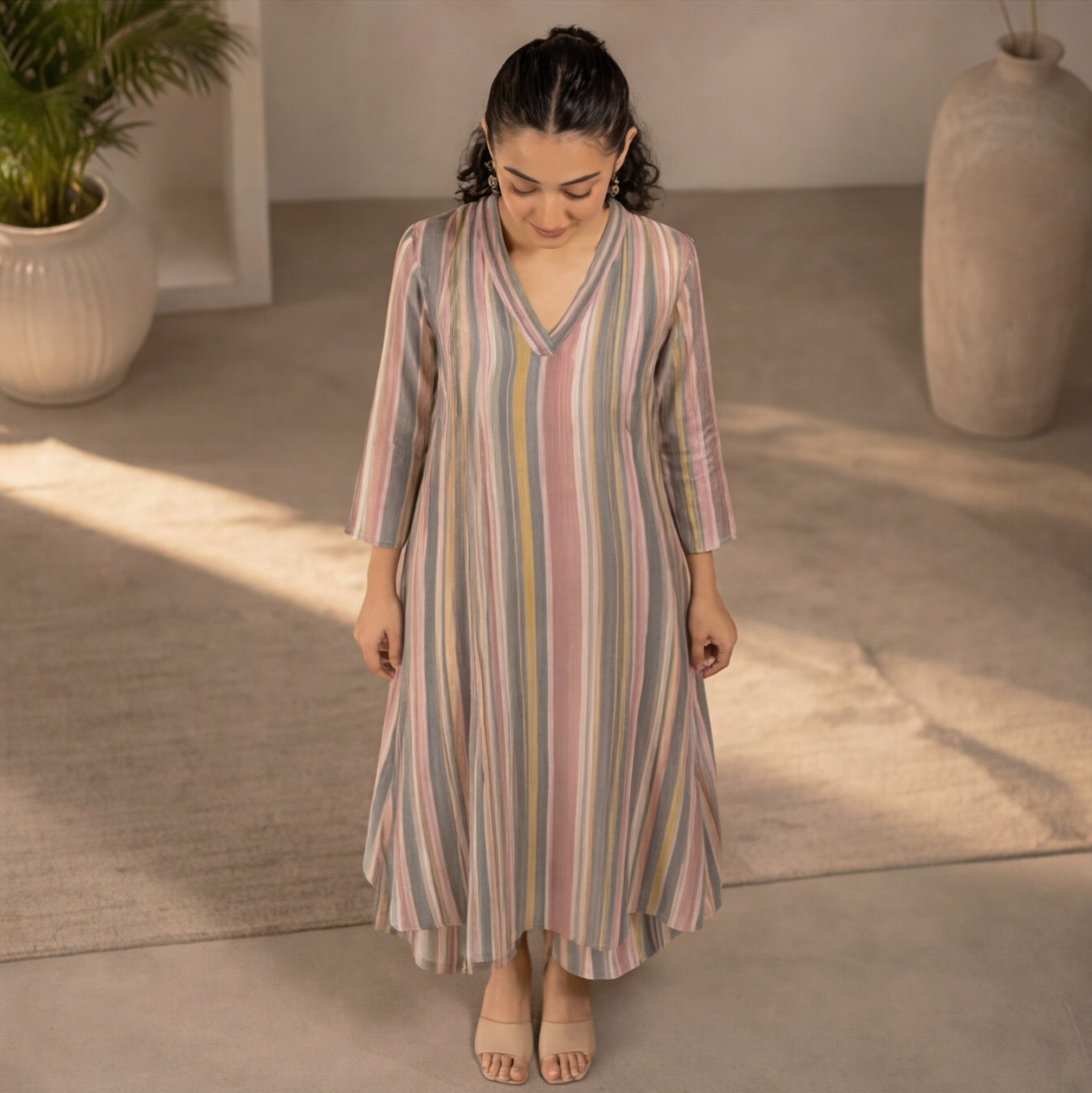 Women's Pastel Stripe A-Line Kurta Set