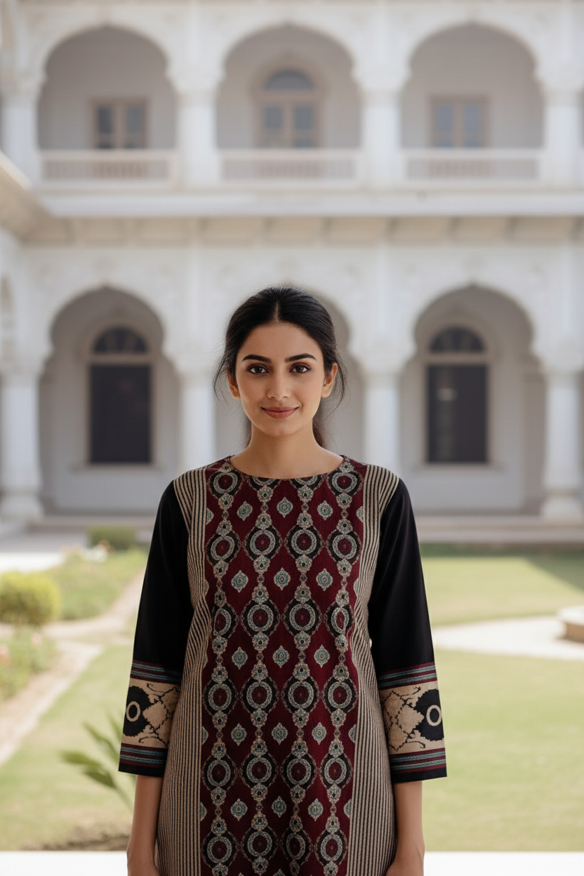 Women’s Printed Straight Kurta with Mustard Culottes