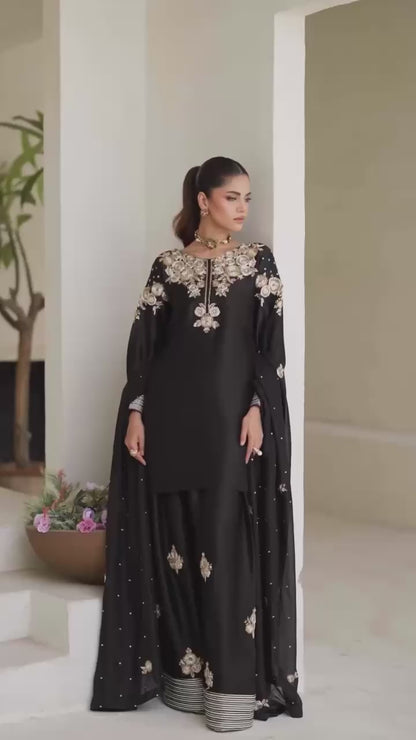 EXCLUSIVE DESIGNER CRAPE SILK WITH SEQUANCE EMBROIDERY WORK SUIT WITH SALWAAR AND DUPATTA