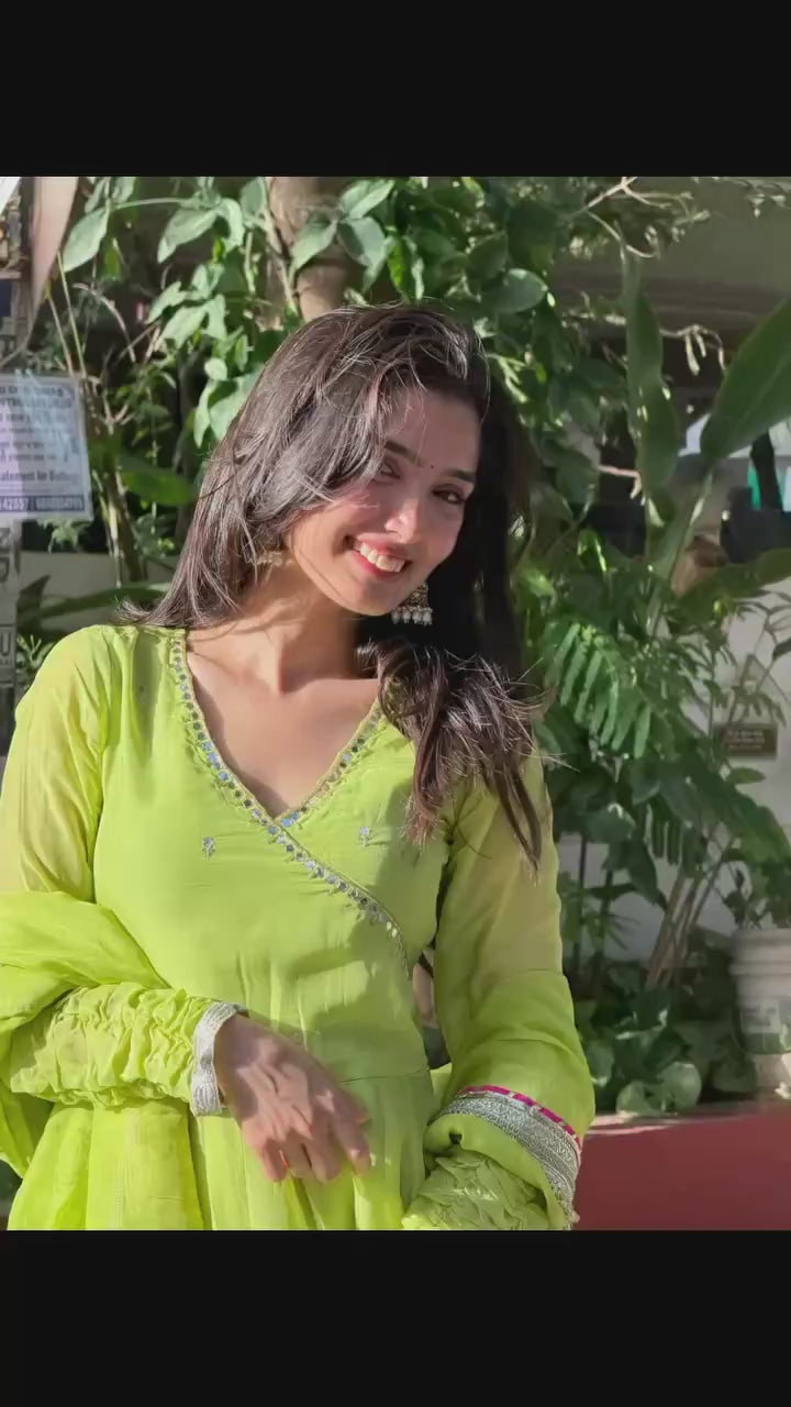 Lime Green Gota Patti Anarkali Kurta Set