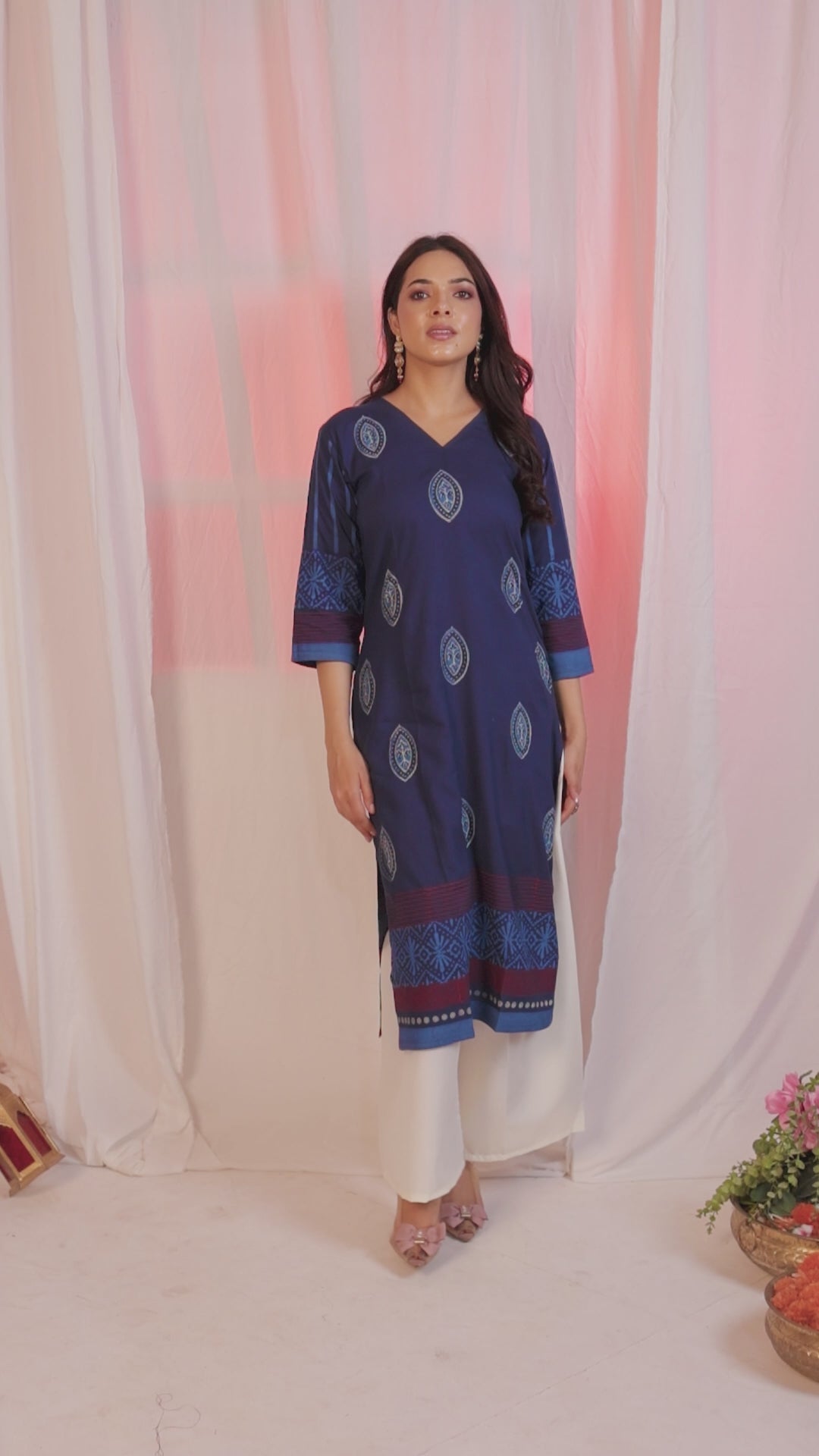 elegant navy blue printed kurta