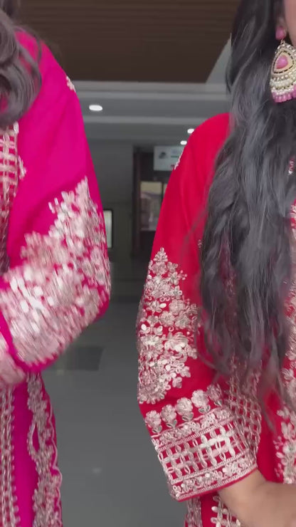 NEW Launching  Karwa chauth Red & Rani Colour Designer Party Wear Look Collection