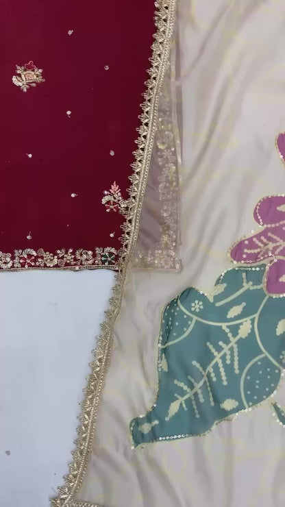 DESIGNER WEAR EXCLUSIVE SUIT IN EMBROIDERED WORKED TOP AND PLAZZO  WITH DUPATTA PAIR