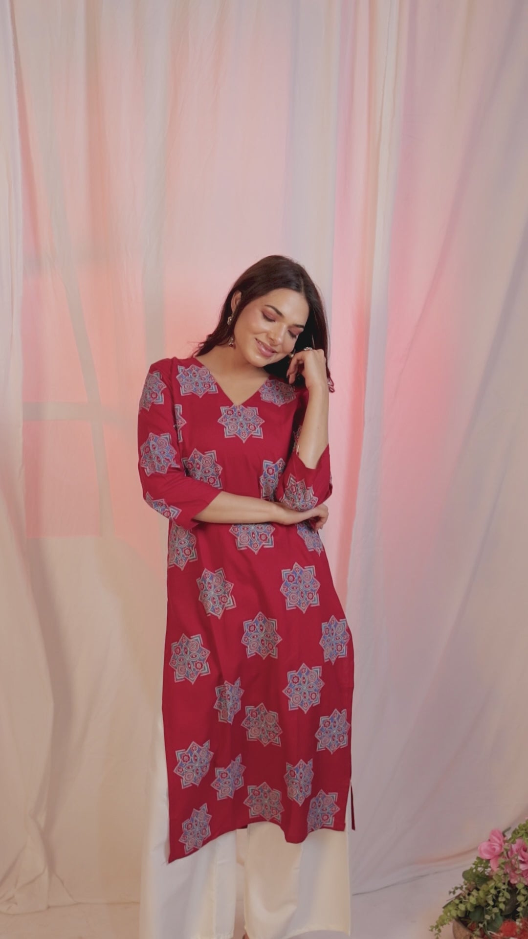 maroon straight-fit kurta