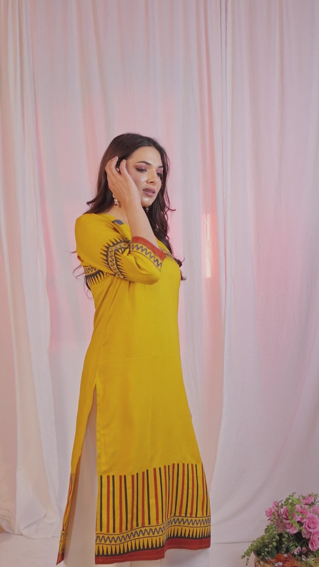 mustard yellow printed kurti