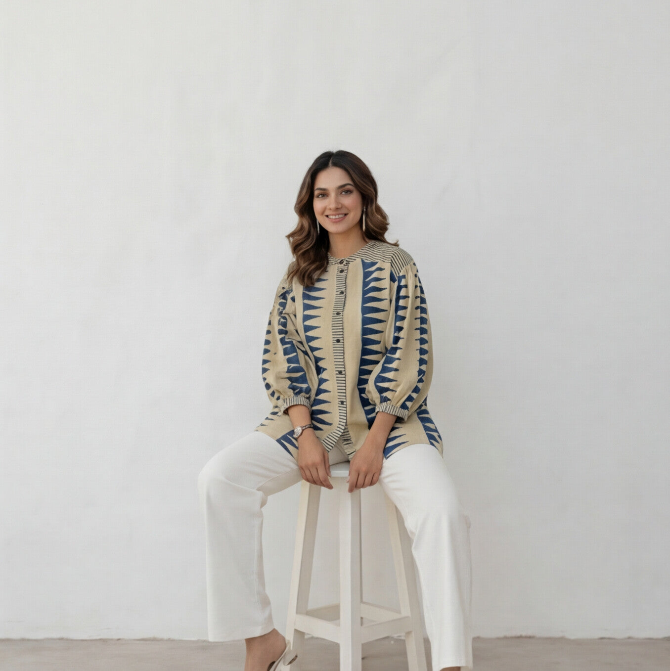 Printed Button-Down Casual Top