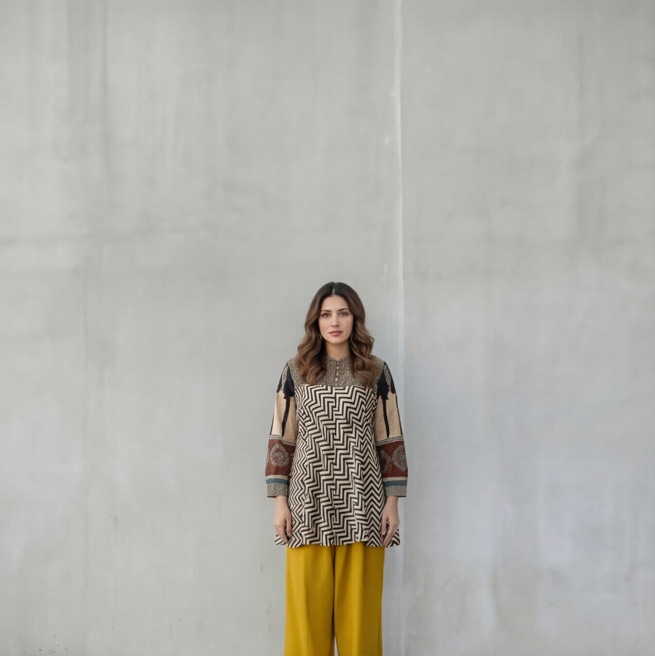 Black & Beige Geometric Printed Tunic