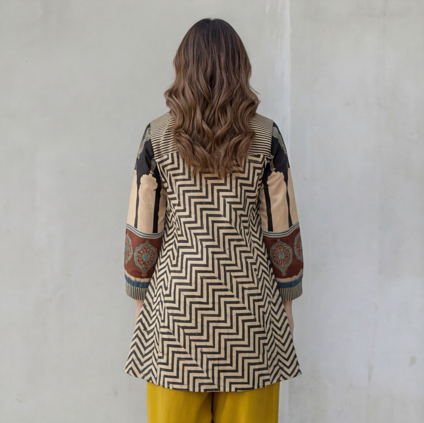 Black & Beige Geometric Printed Tunic