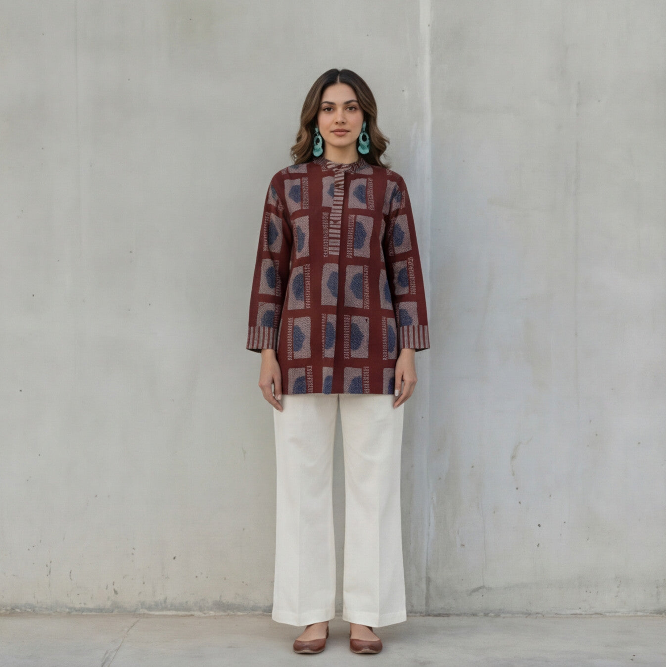 Maroon Printed Cotton Tunic Top