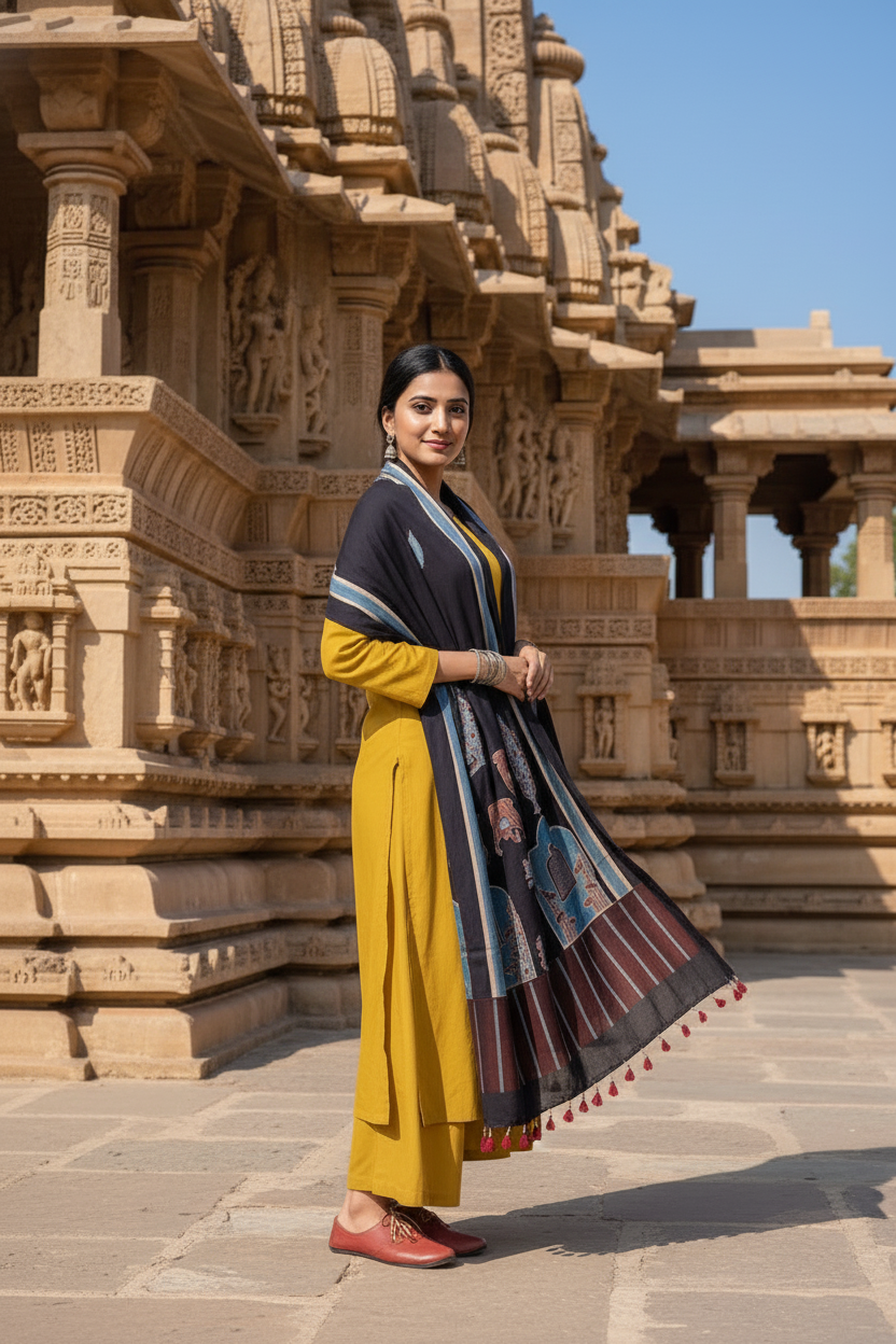 Mustard Yellow Kurta Set with Printed Dupatta
