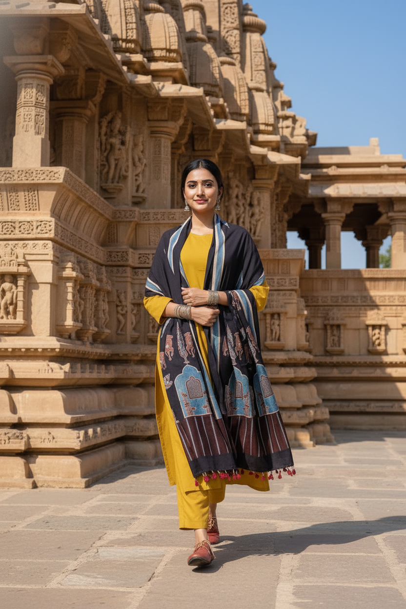 Mustard Yellow Kurta Set with Printed Dupatta