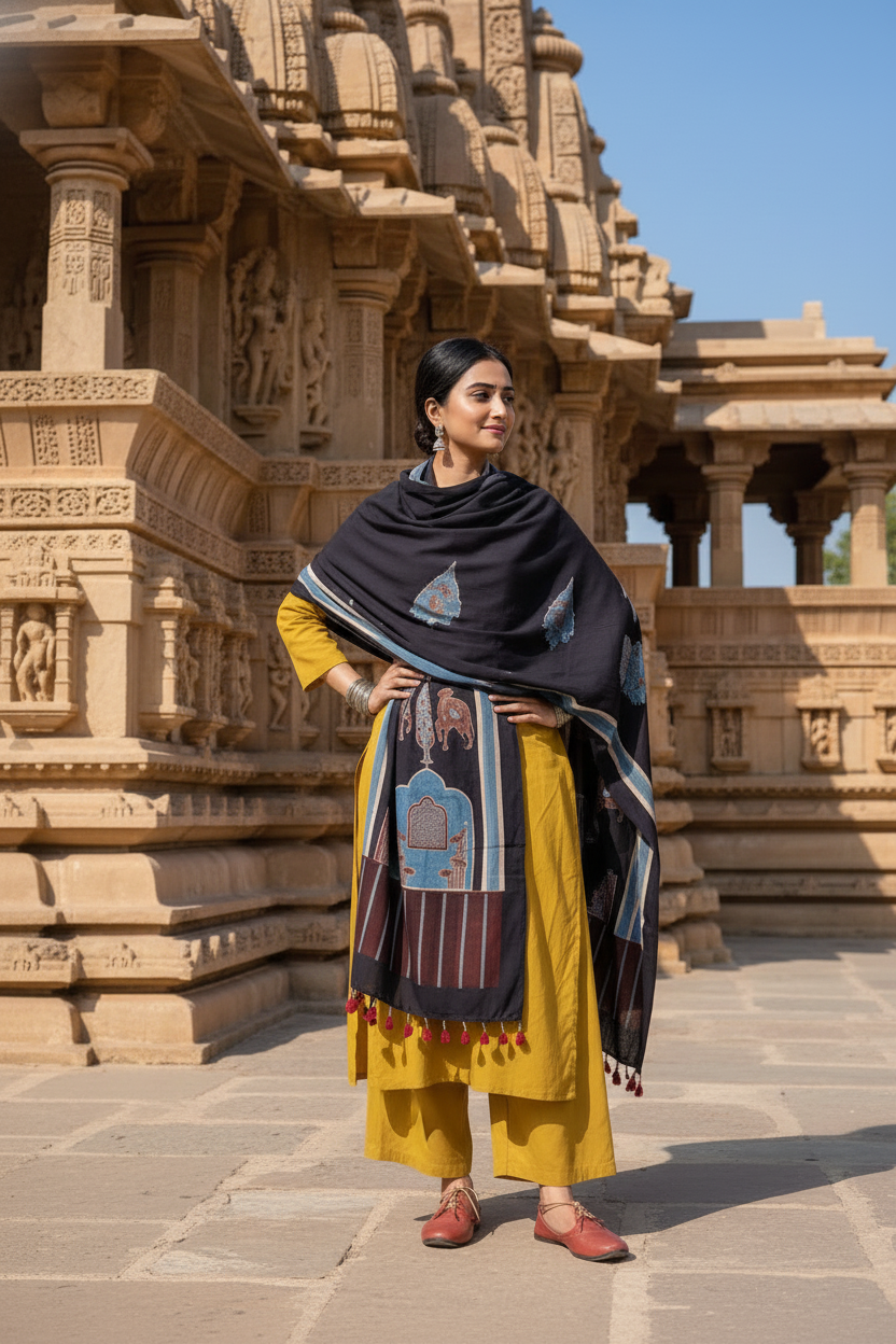 Mustard Yellow Kurta Set with Printed Dupatta