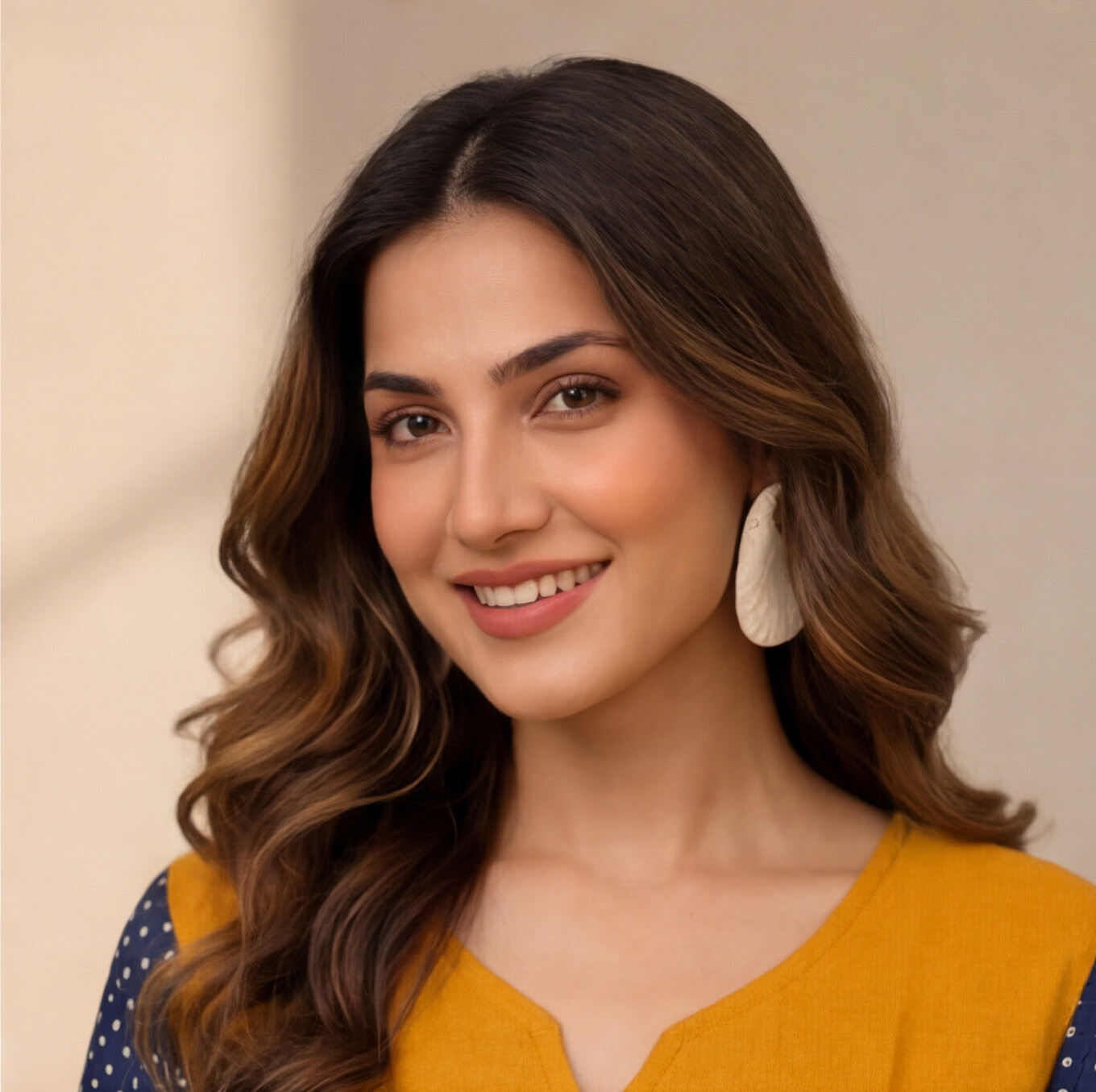 Women's Mustard Yellow Straight Kurta Set with Navy Blue Printed Sleeves